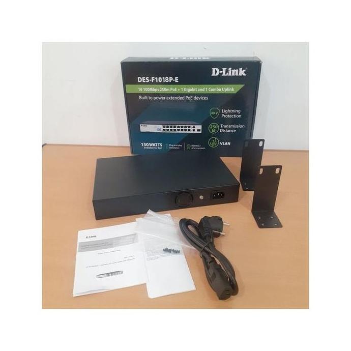 TERBARU - DLink DES-F1018P-E 18-Port PoE Switch with 16 PoE Ports