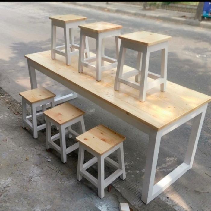meja cafe ukuran panjang 1meja 6kursi kayu jati belanda