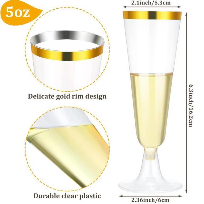 WHESTLI 5Pcs Champagne Glass / Gelas Kaki Plastik / High Quality Phnom Penh Wine Glass Party Supplie