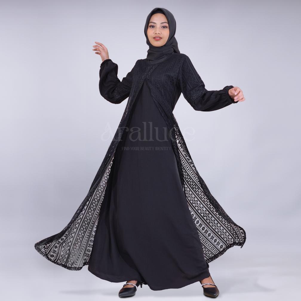 DISKON ARALLUCE Baju gamis brukat putih mewah dan elegan ARL 020 - Gamis putih wanita kekinian terba