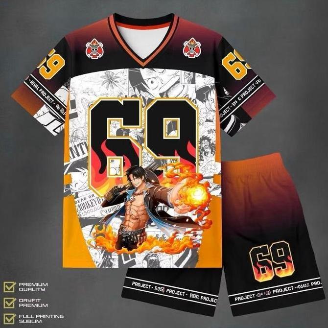 Setelan Jersey One Piece Anak Cowok Dryfit Premium 3-10 Tahun Nomor 69 Karakter One Piece