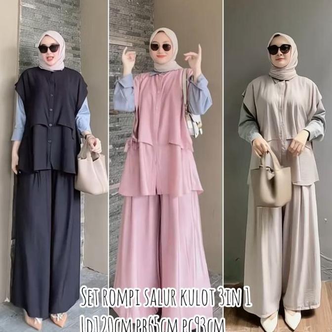 Set Rompi Salur Kulot 3In1 Terbaru // Setelan Celana Kulot