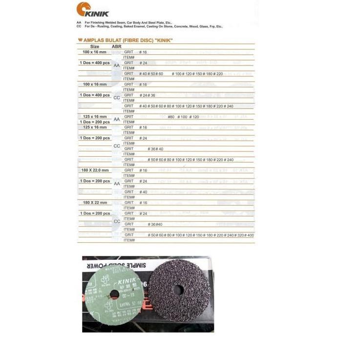Fibre Abrasive Disc - Amplas Bulat Fiber 100x16 mm Grit CC16 - Kinik