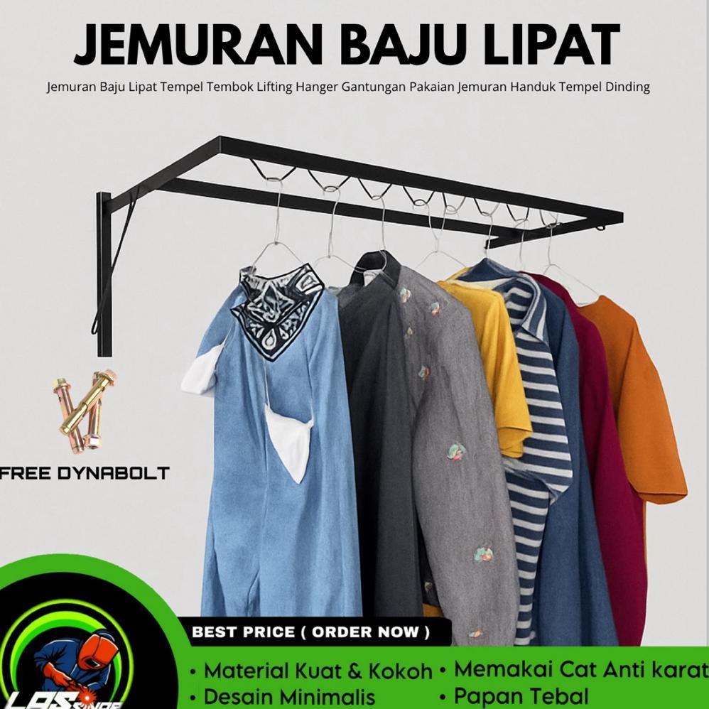 Jemuran Baju Lipat Dinding Besi Kuat Anti Karat | Jemuran Tempel Tembok Minimalis + Free Dynabolt