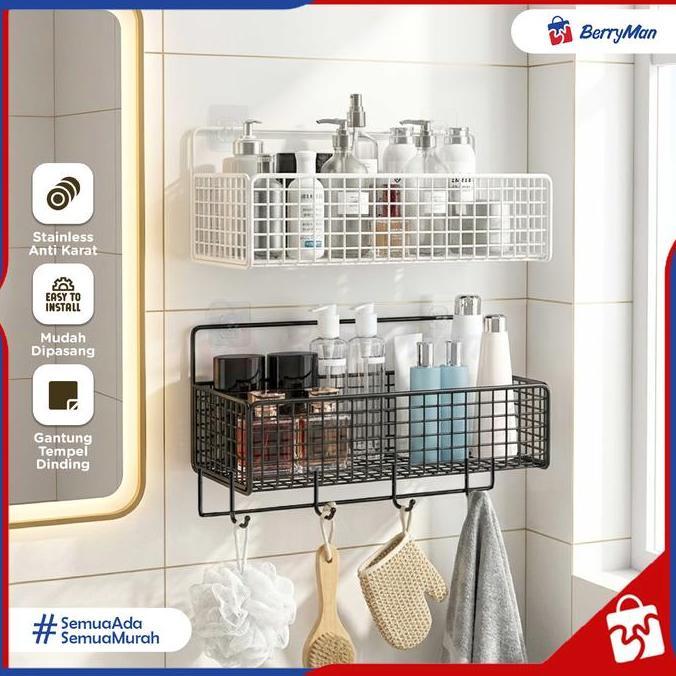 Rak Kamar Mandi Stainless Anti Karat Gantung Tempel Dinding Organizer Sabun Sampo Skincare Minimalis