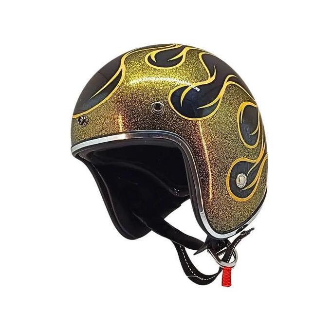BEBAS ONGKIR - Helm Retro Slimhead Lubro TT&CO Gliter Gold Fire SNI Limited Edition Mr Helm