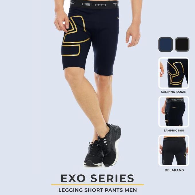 Tiento Short Pants Exo Black Gold Celana Pendek Legging Olahraga Pria