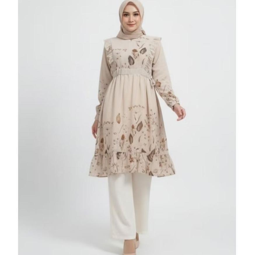 BELI SEKARANG Naykamila Tunik Ceruty Babydoll Rempel Serut Samping motif bunga Tunik Wanita Murah Tu