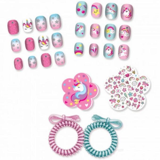 Kuku Palsu Anak Unicorn Fancy Nails Ikat Rambut plus Sticker Kuku
