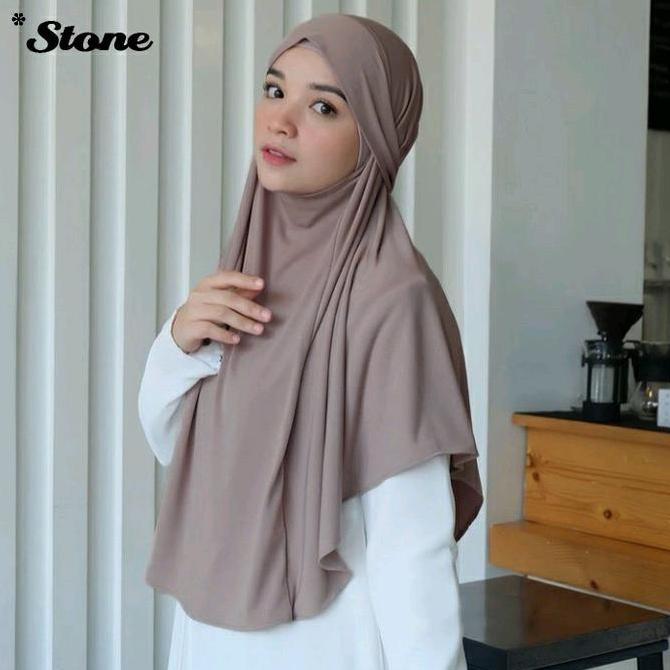 French Khimar Instan Kerudung Bergo Jilbab Syari Cadar Tali Hijab Bahan Jersey Premium Panjang Depan