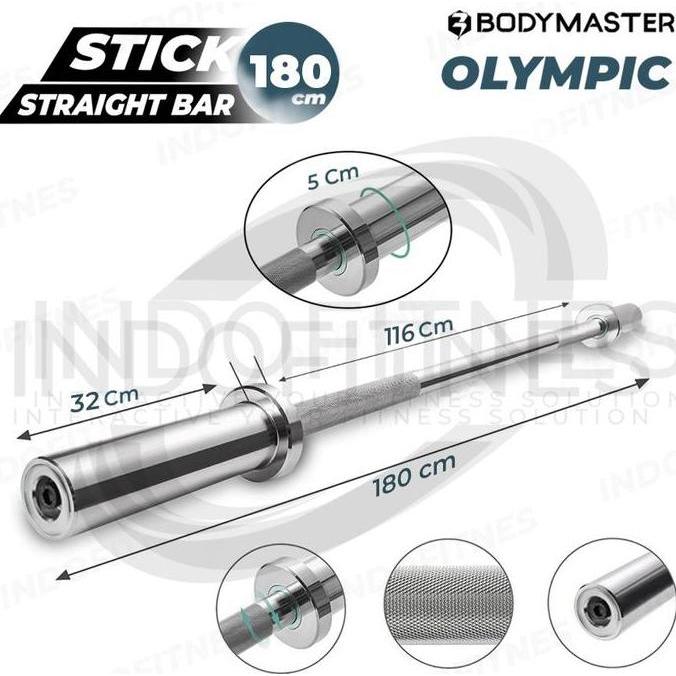 Promo BODYMASTER Stick Olympia 180cm Dumbell Olympic Bar Barbel Gym Chrome Diskon
