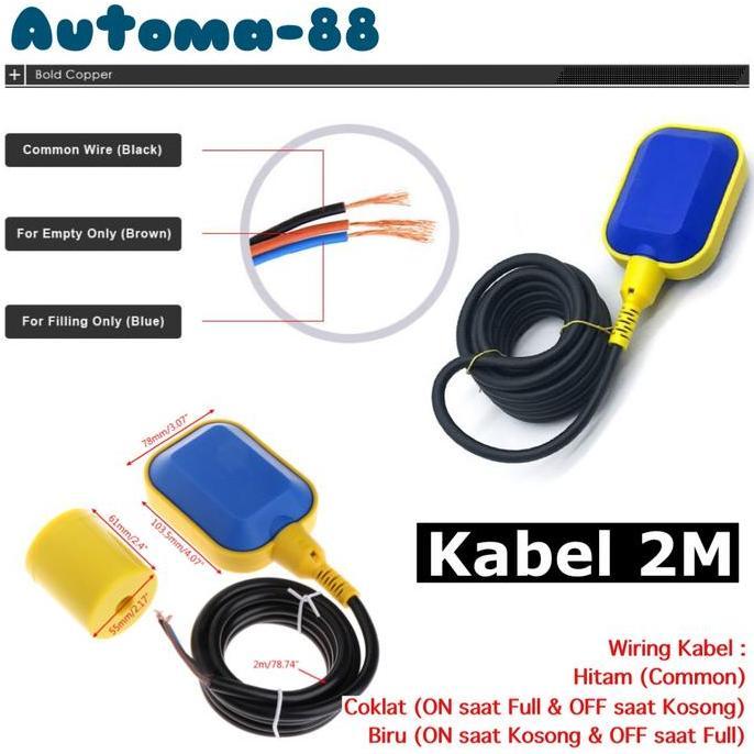 Waterwagen- Otomatis Pompa Celup 2M Float Switch Radar Pelampung Tandon Tangki Air