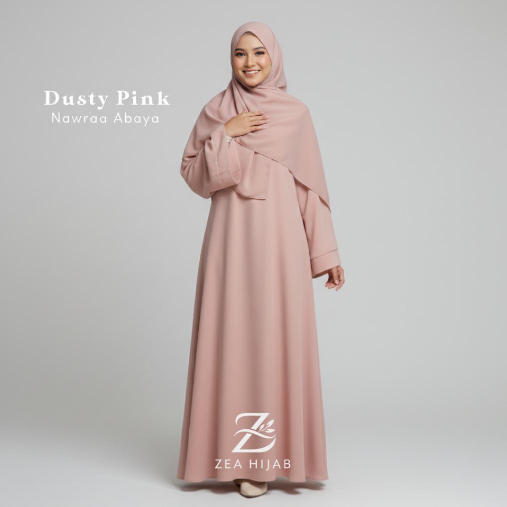 SUPER SALE Gamis Syari Polos Wanita Simple | Abaya Muslimah Elegan Dusty Pink | Abaya Lebaran | Nawr