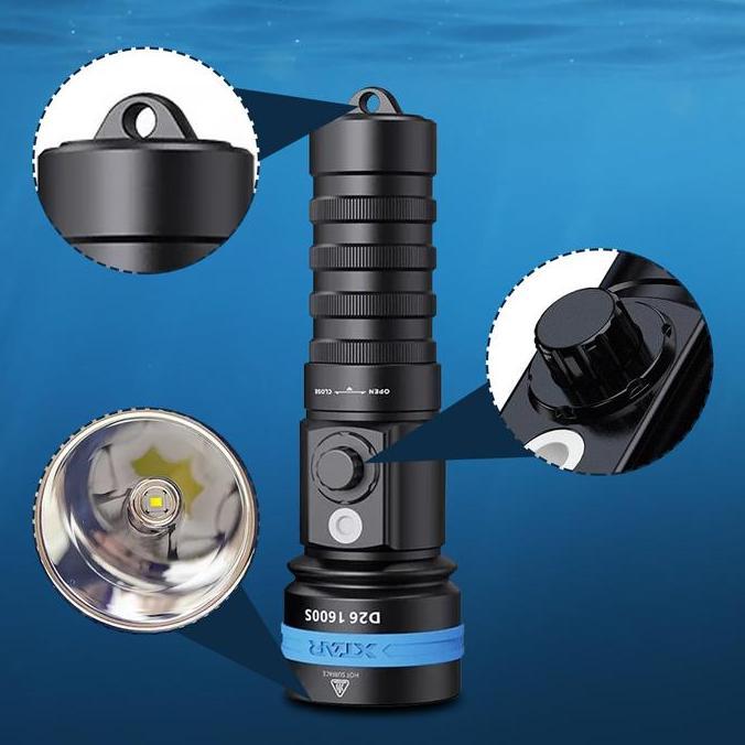 TERBARU - SENTER Selam Diving XTAR D26 CREE XHP35 1600 Lumens Waterproof Bawah laut