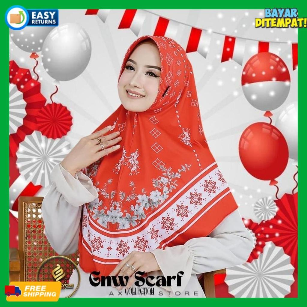 New Hijab Bergo Khimar Syari Instan Jilbab Jersy Merah Putih Motif Kemerdekaan