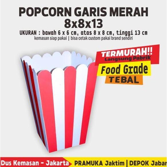 Picnpic- Box Popcorn Garis 8X8X13 Cm (Isi 50 Pcs)