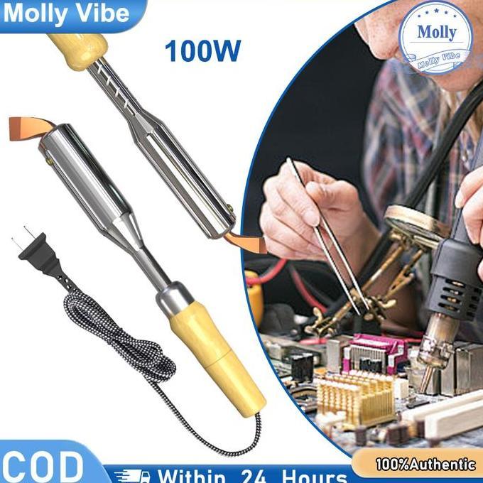 Solder Listrik Tipe Luar 100W Pegang Kayu  Ujung Tembaga Untuk Lukisan Solder dan Pekerjaan Las