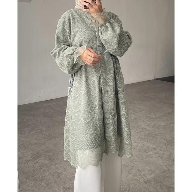 TERMURAH Amberia Tunik Brukat Kondangan Pesta Baju Wanita Kekinian- NEW SERIES MAHOGANY