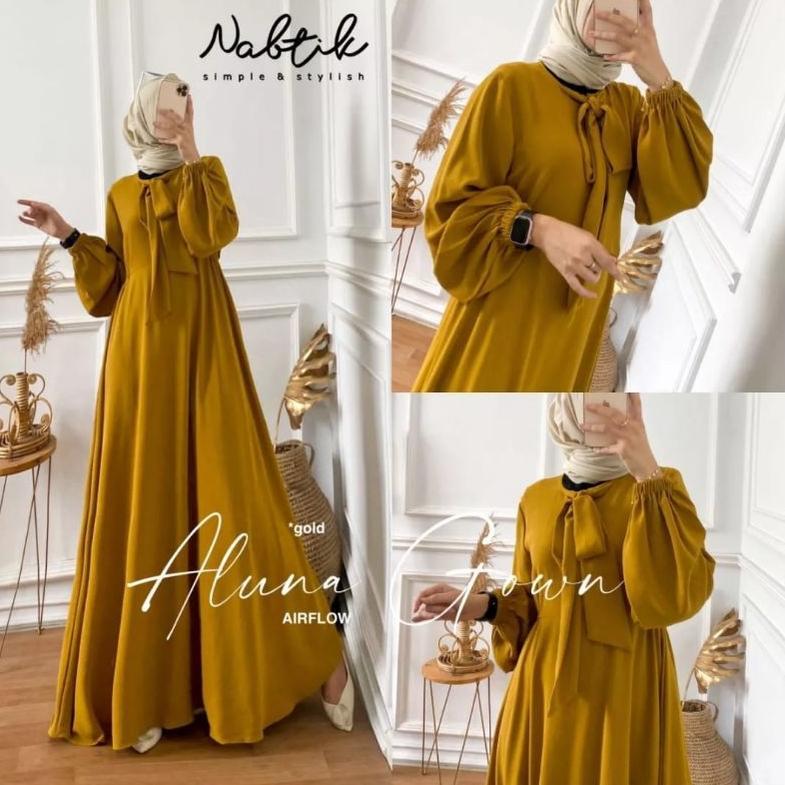 Langsung Kirim Gamis tebaru,gamis crinkle airflow,gamis aluna gown by nabtik,gamis viral ,gamis keki