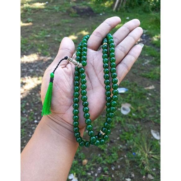 Terlaris Tasbih giok hijau asli 8mm tasbih batu giok hijau aceh tasbih giok original kalung tasbih p