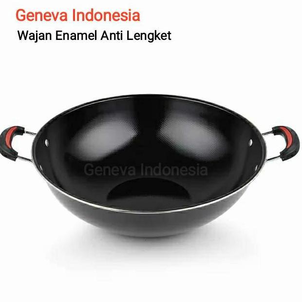 WAJAN PENGGORENGAN KUALI HITAM ENAMEL ANTI LENGKET 40 CM