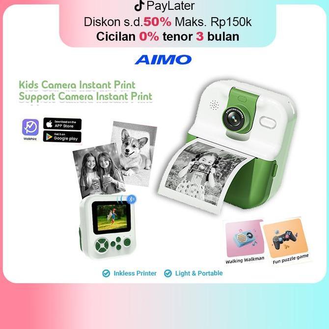 AIMO P02 Kamera Anak Printing Photo Machine Mini Sticker Label Printer Foto Mirip Polaroid Tanpa Tin