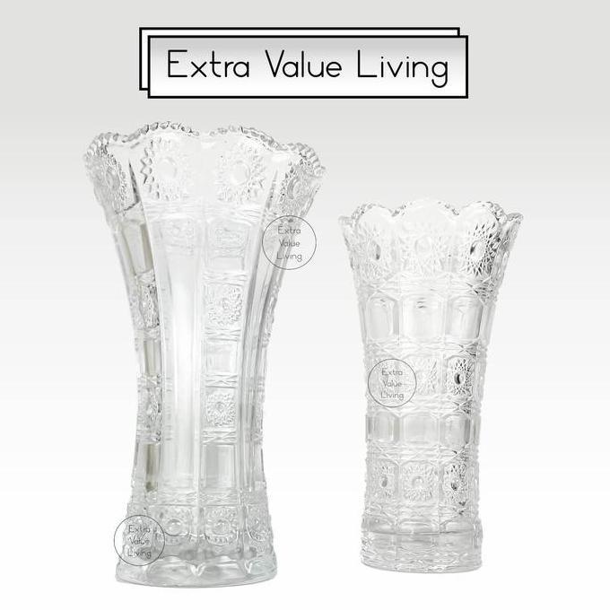 VAS KRISTAL VAS BUNGA KACA BESAR 30 CM CZECH DESIGN ESTETIK VAS KEMBANG KRISTAL BOHEMIA VASE CLEAR
