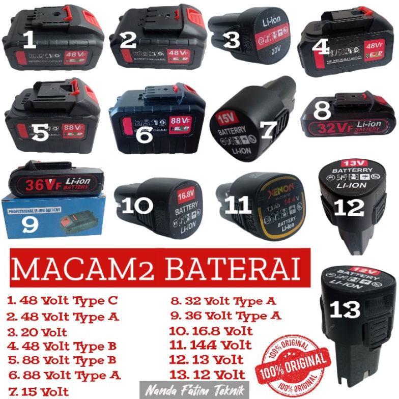 TERBARU 2026!!! Baterai 12 v 13 v 15 v 20 v 25v 36 v 42 v 48 v bisa untuk merk UCHIHA JLD HYUGA Dan 