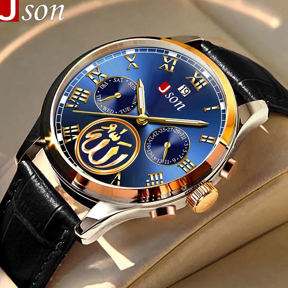 Jam Tangan Pria JSON Tali Kulit Terbaru 2023 Tahan Air Anti Baret kuat Motif Arab BISA COD