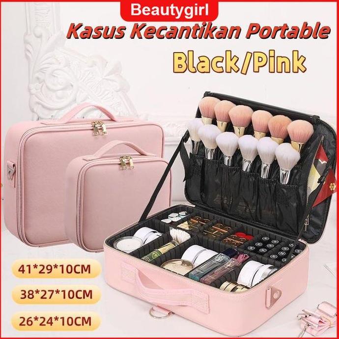 QINGACHO [Ukuran Besar]Tas Kosmetik Profesional dengan Desain Koper dan Slot Penyekat untuk Perlengk