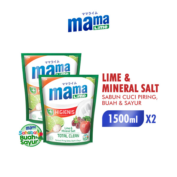 [SPECIAL LIVE] Mama Lime Sabun Cuci Piring Mineral Salt Pouch 1500 ml x2