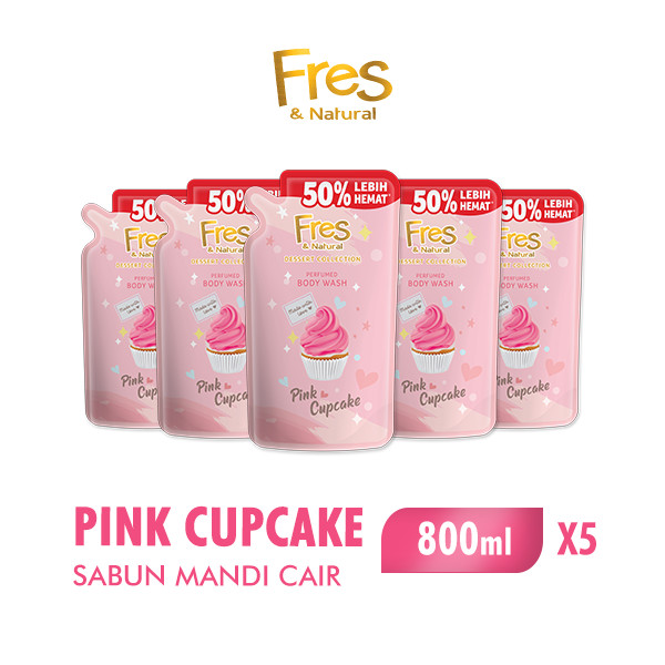 [SPECIAL LIVE] Fres & Natural Sabun Mandi Cair Pink Cupcake Pouch 800 ml x5