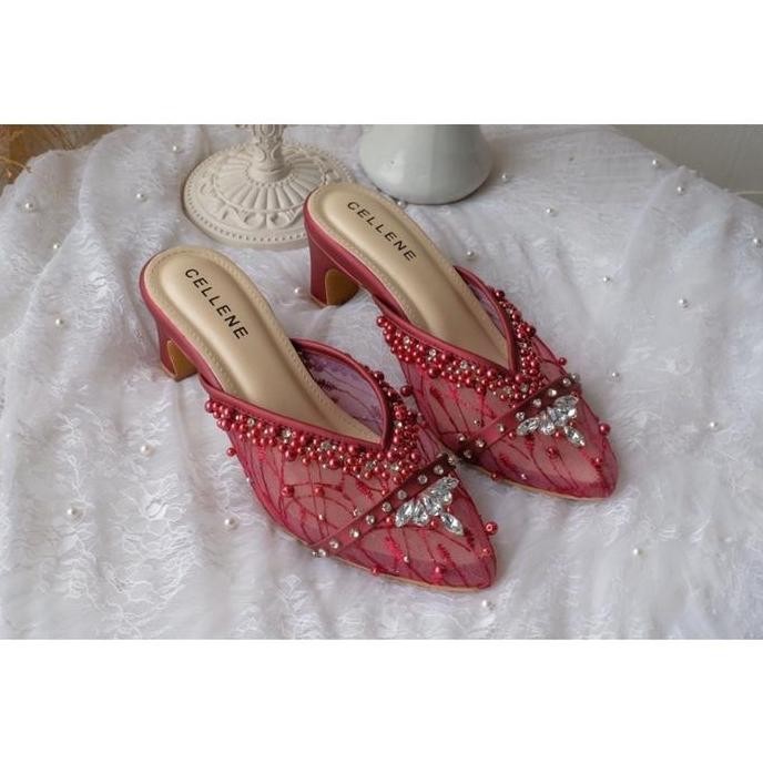 Aurora Beads Maroon Heels / Wedding Shoes 5Cm Wanita