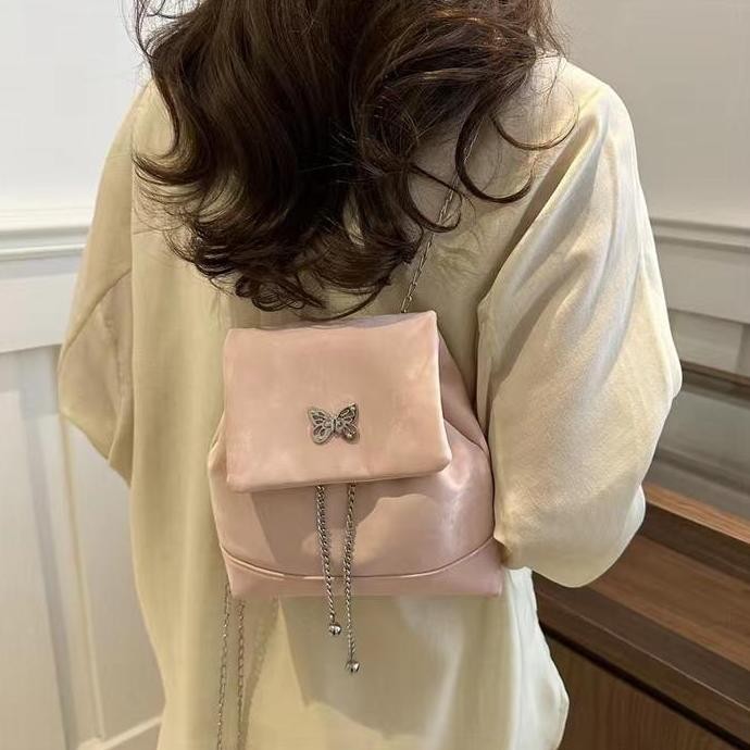 Cod&Ready Rantai Manis Keren Gadis Ransel Wanita Baru High-End Silver Ransel/Tas Bahu Rantai / Tas R