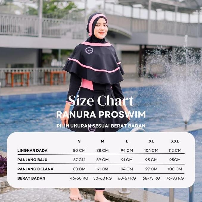 Baju Renang Pelampung Wanita Muslimah Ranura Proswim Black Pink