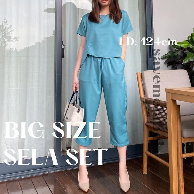 Promo Sela One Set Big Size Setelan Super Jumbo Wanita Linen Panjang Cod