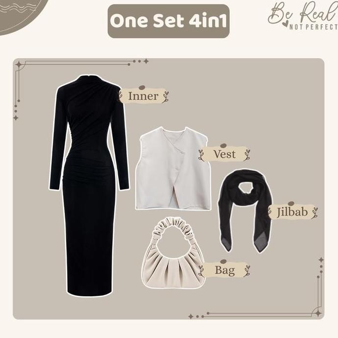 Promo One Set Wanita Outfit Berhijab (Iner Dress + Vest + Jilbab Segi Empat) Setelan Cewek Remaja Ho