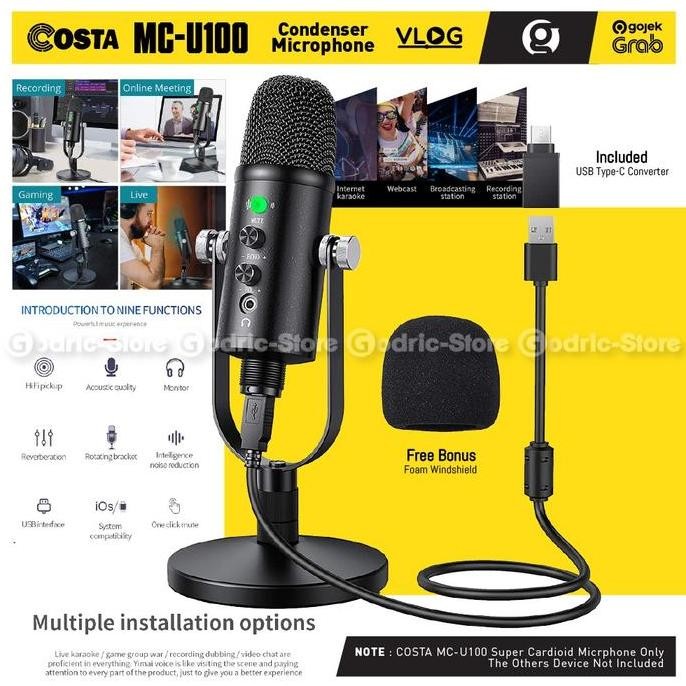 LEIRI- COSTA CM-U100 Professional Condenser Microphone USB for Mic Podcast, Recording & Karaoke Voca