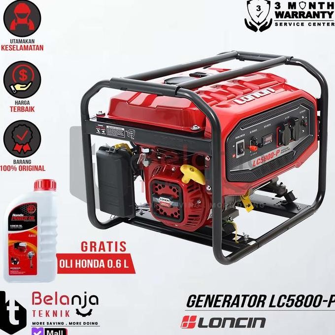 JINICHI- Loncin Mesin Genset Bensin LC5800P 3100 Watt Generator Set LC 5800 P 3100W Dengan AVR & Sta