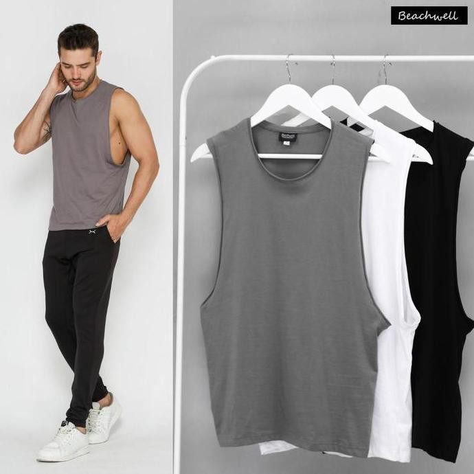 Baju Tanktop pantai Pria Singlet Polos Premium/Muscle Tee Gym fitness