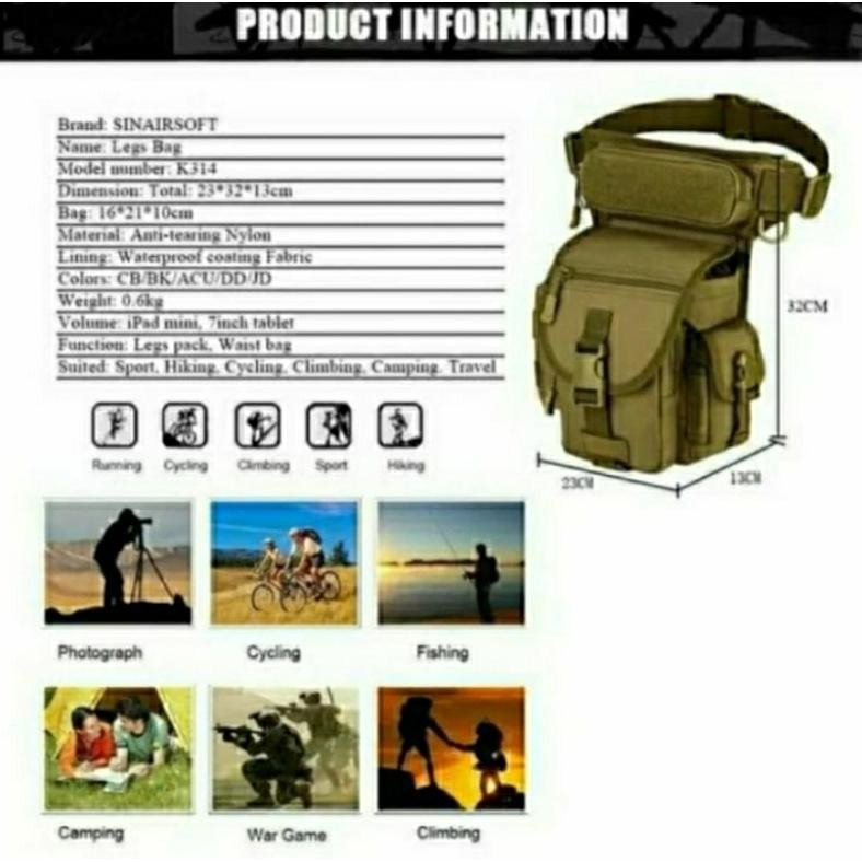 tas paha/pinggang pria import 614 tas pinggang/paha 614 tactical army import WSS
