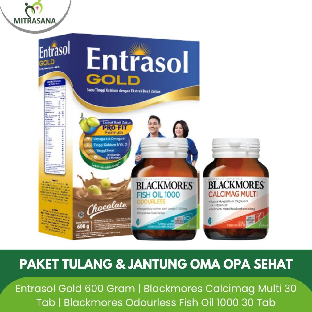 Paket Tulang & Jantung Oma Opa Sehat | Entrasol Gold 600 Gr | Blackmores Calcimag Multi 30 Kps | Bla