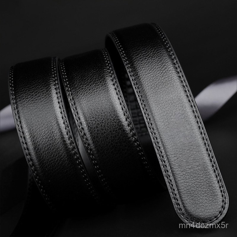 Sabuk Pria Tanpa Gesper Kulit Asli Sabuk Pemuda3.5cm Kunci Otomatis Tanpa Kepala