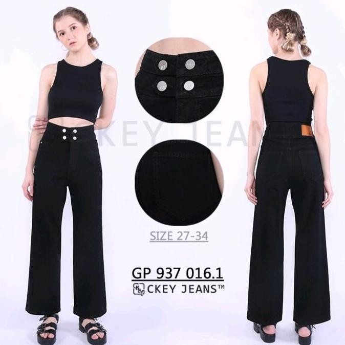 Promo Kulot Ckey Jeans Wanita Highwaist Long Polos Kancing 4 PREMIUM - Jeans Non Streetch COD