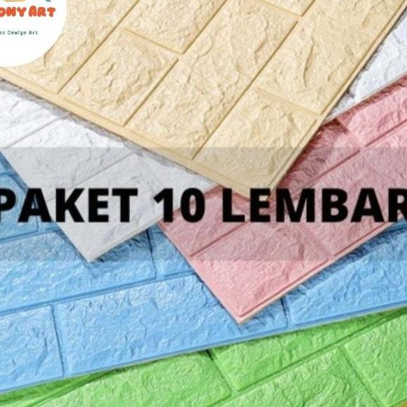 H Paket 10 Lembar Wallr Dinding 3D Bata Warna Uk 77 X 70 Cm Tebal 3 Mm