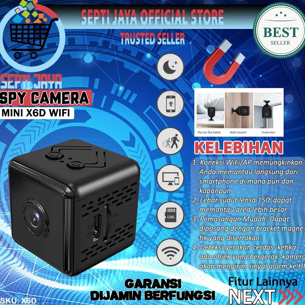 SeptiJaya Kamera X6D WiFi 1080P Hidden Spy Camera CCTV Mini Tersembunyi X6 Camcorder Vidio Recorder 