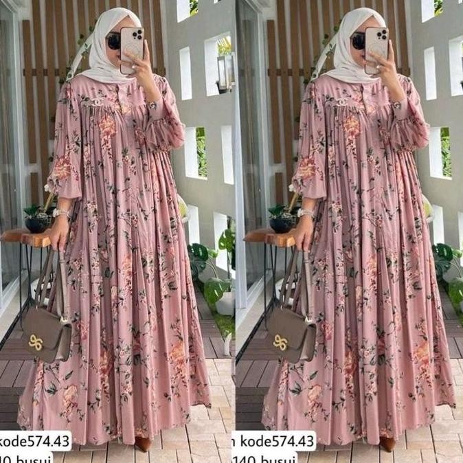 DB83>> Zaskia Dress Gamis Rayon Diamond Kain Katun Premium Bunga Aloora Sakura Motif Terbaru Kekinia