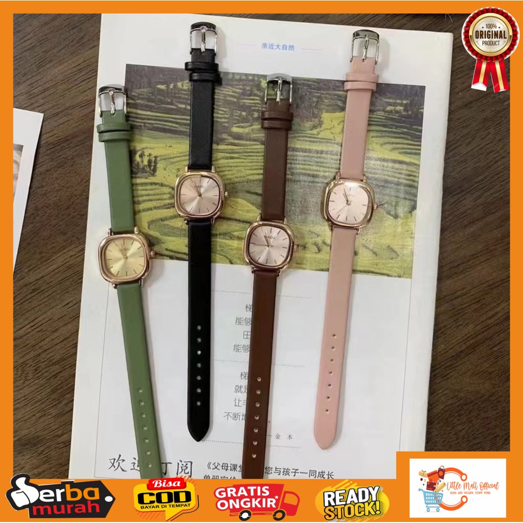Little Mall JAM TANGAN WANITA KOTAK KOREAN STYLE KECIL ELEGAN JAM TANGAN WANITA STRAP KULIT PU