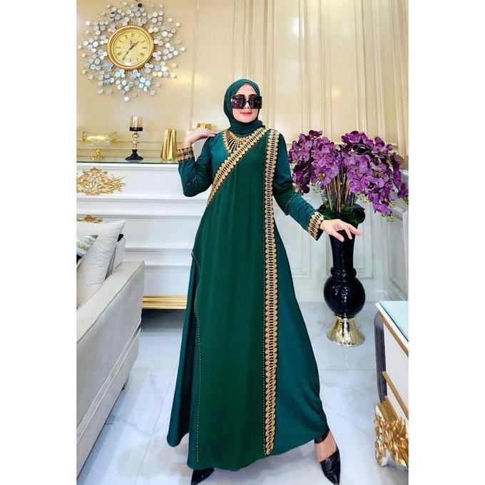 DT14 >> GAMIS ABAYA TURKEY BORDIR SARI INDIA 01 KALUNG MOTE TERBARU ZKRA WARNA Dress Muslim Wanita C