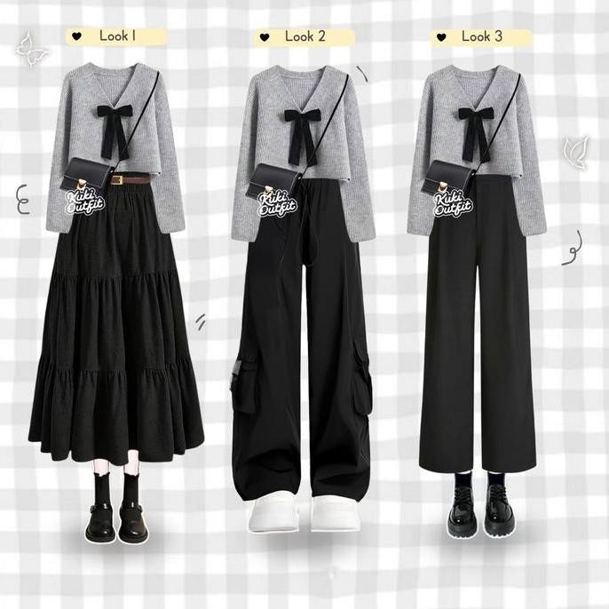 DB29>> Marfie OOTD 1 Set Pakaian Wanita (Cardigan, Rok Susun, Bella Square) Setelan Rok Kekinian - K